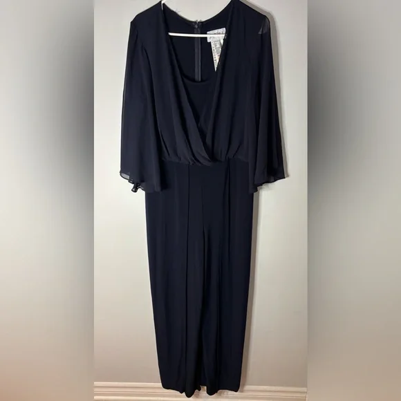 Joseph Ribkoff Navy Sheer Sleeve Jumpsuit - Picture 2 of 9
